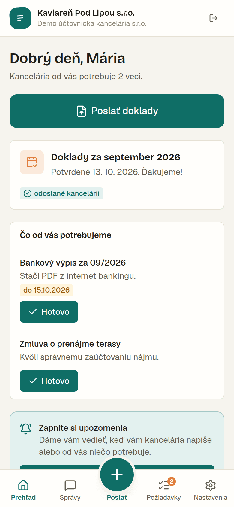 Prehľad klientskeho portálu na mobile